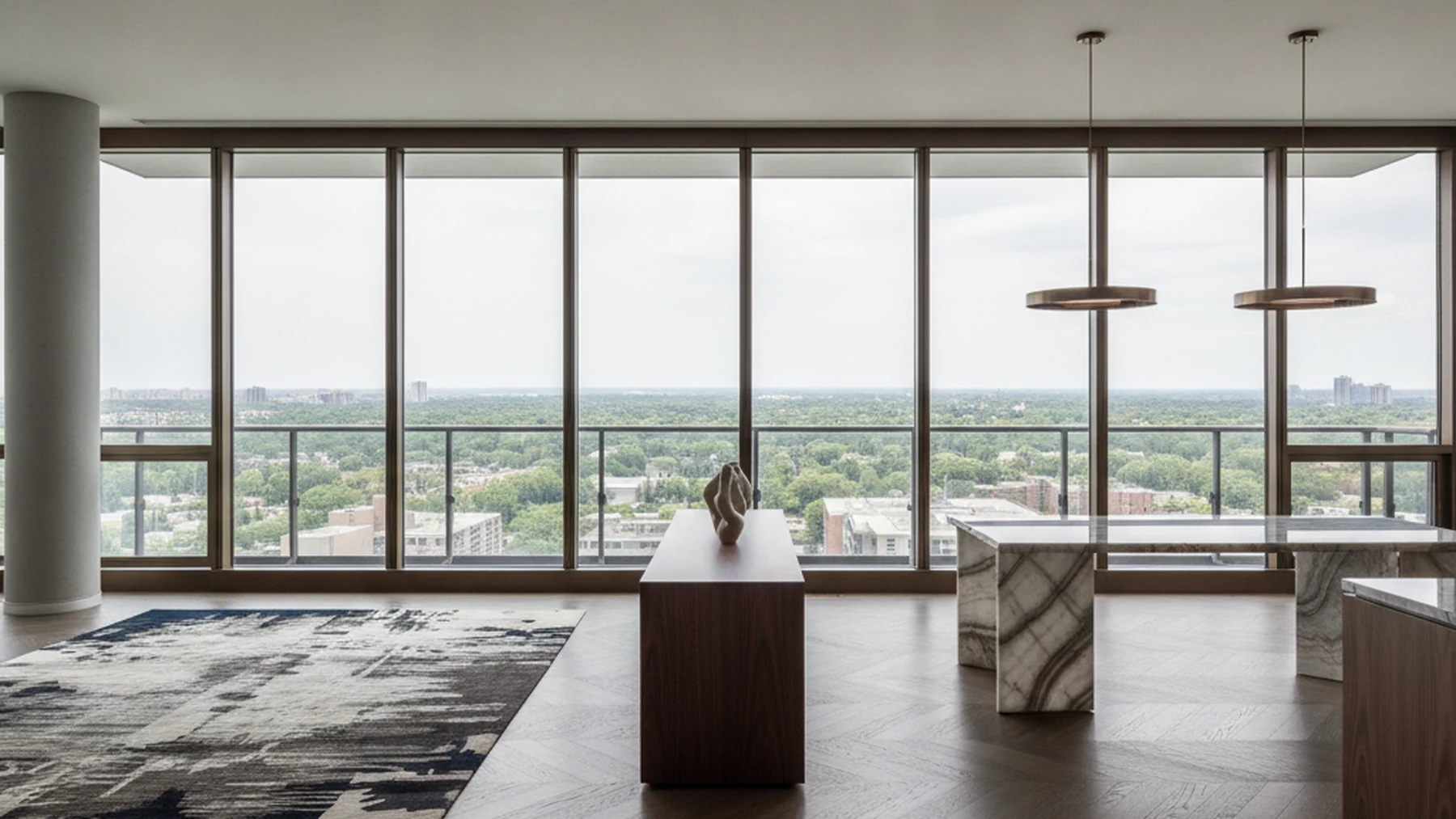 Wide view of a decorated open-plan living and dining space in the GTA