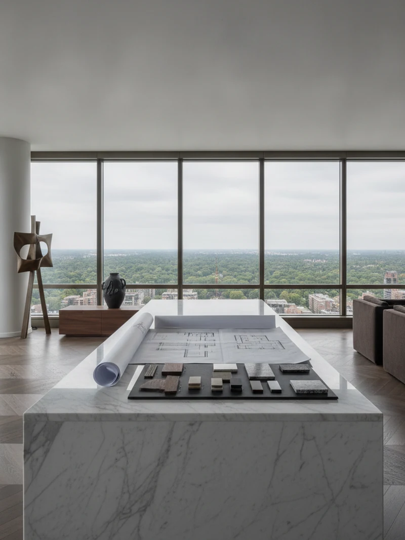 Condo floor plan and material board during the first design consultation