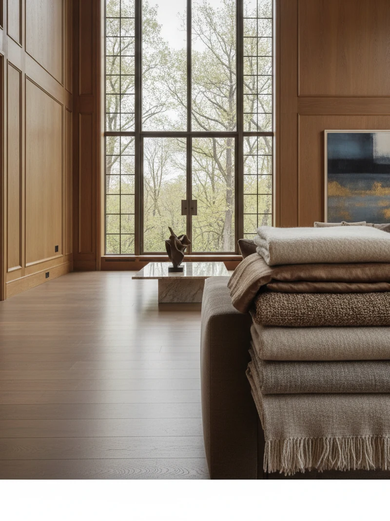 Layered silk, mohair and cashmere textiles on a designer sofa
